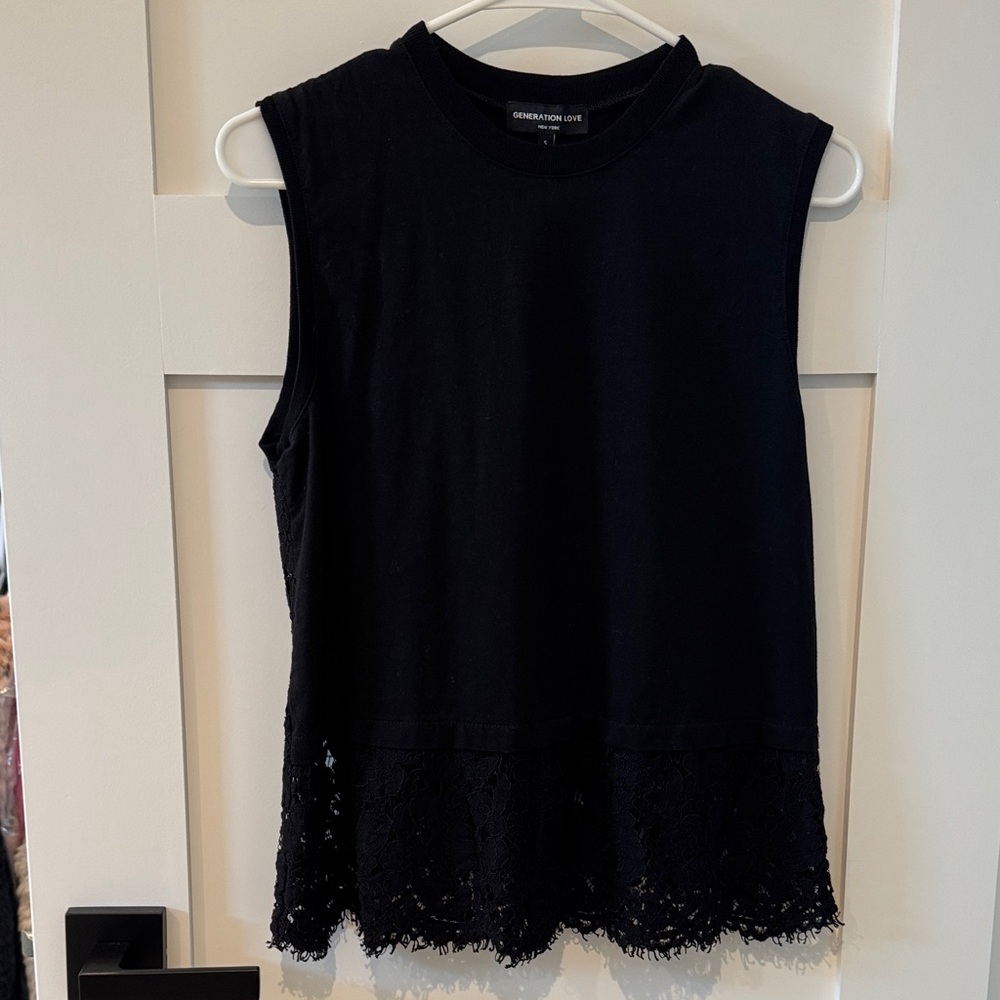 Generation Love Black Tank with Lace Hem